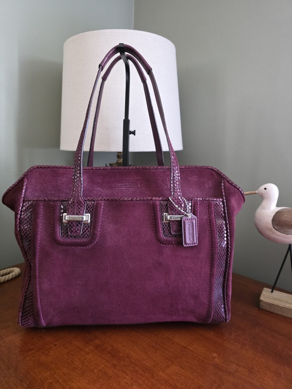 Coach Taylor Alexis F25301 Carryall Oxblood Suede Snake Embossed Leather Bag Y2K